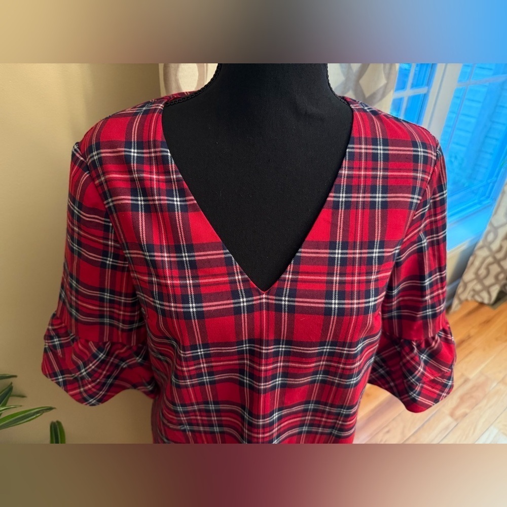 Draper James Angie Red Check/Plaid Ruffle Sleeve Shift Dress Women’s Size 2 - Picture 3 of 15